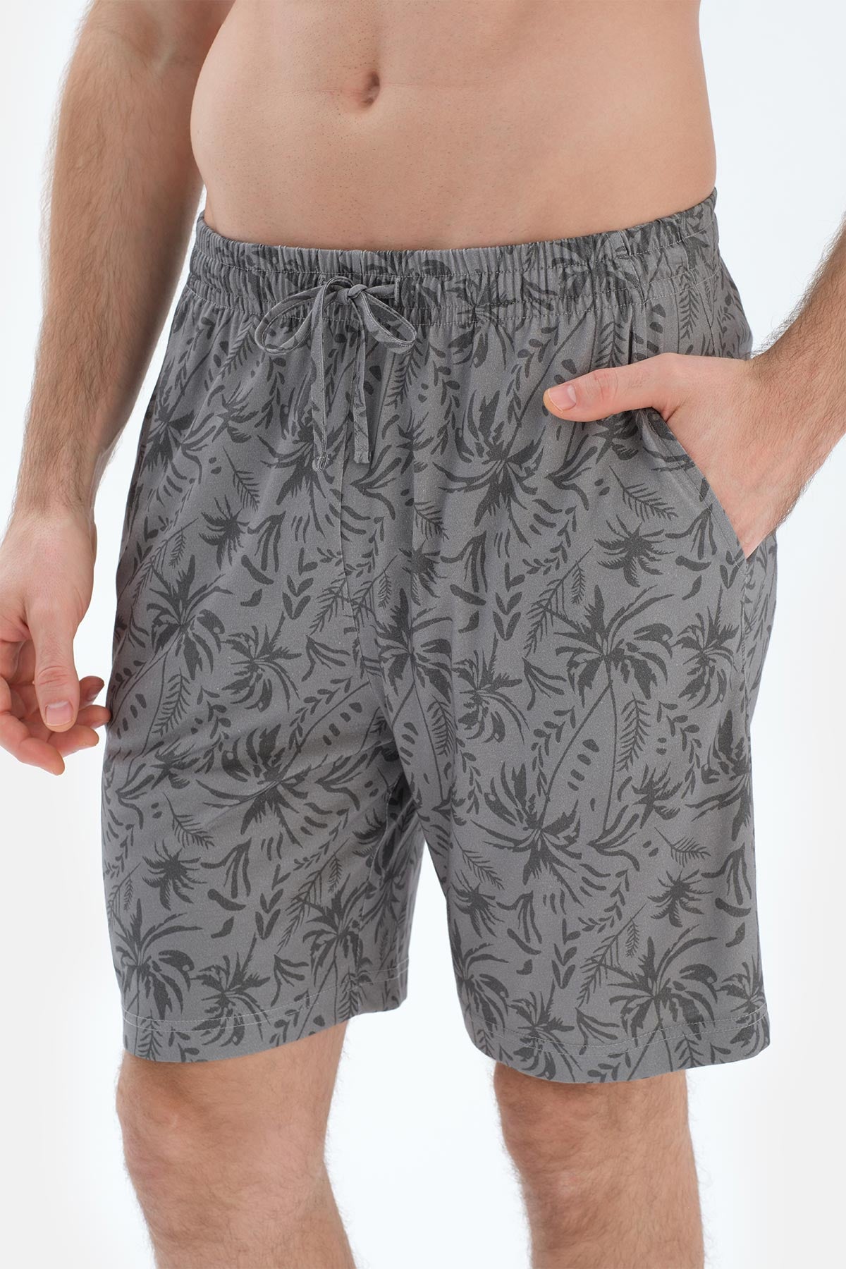 Gri Kısa Kollu Cep Detaylı Tişört Şort Pijama Takımı