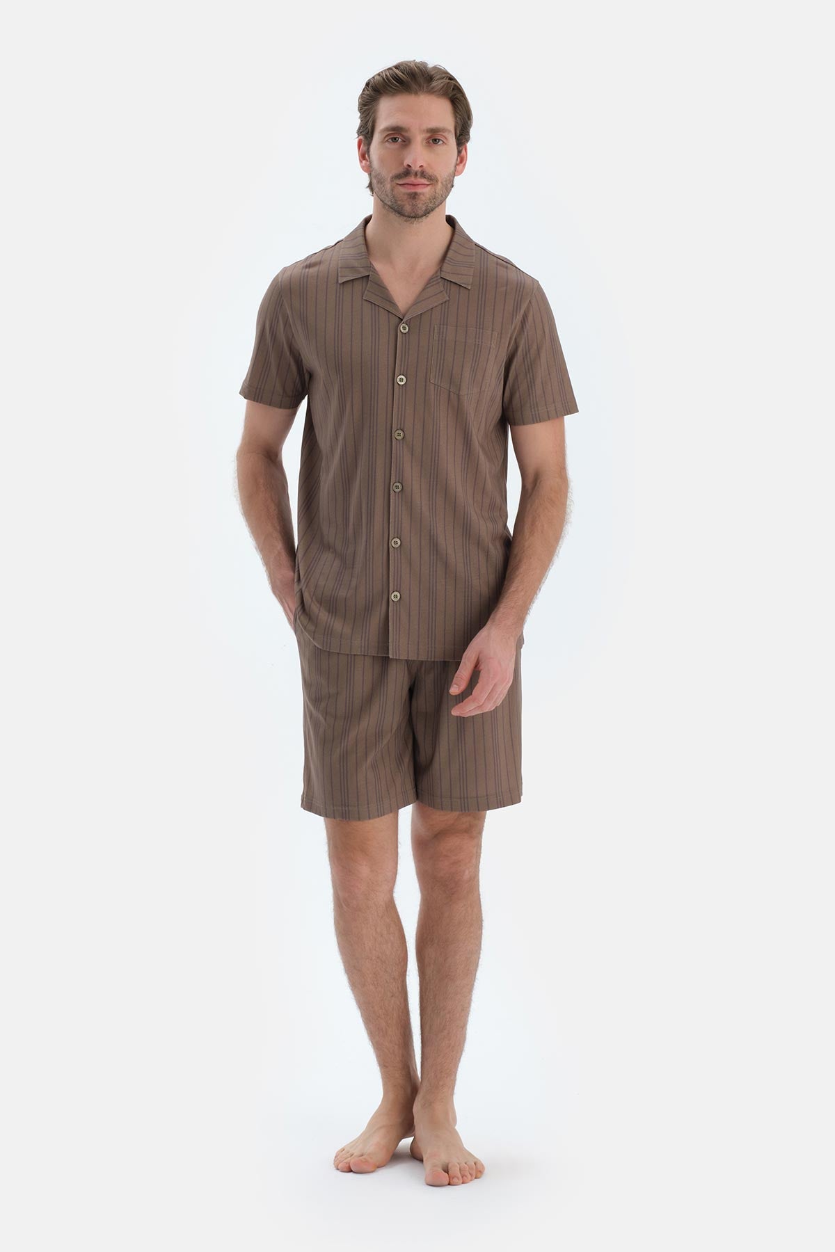 Multicolor Çizgili Gömlek Şort Pijama Takımı