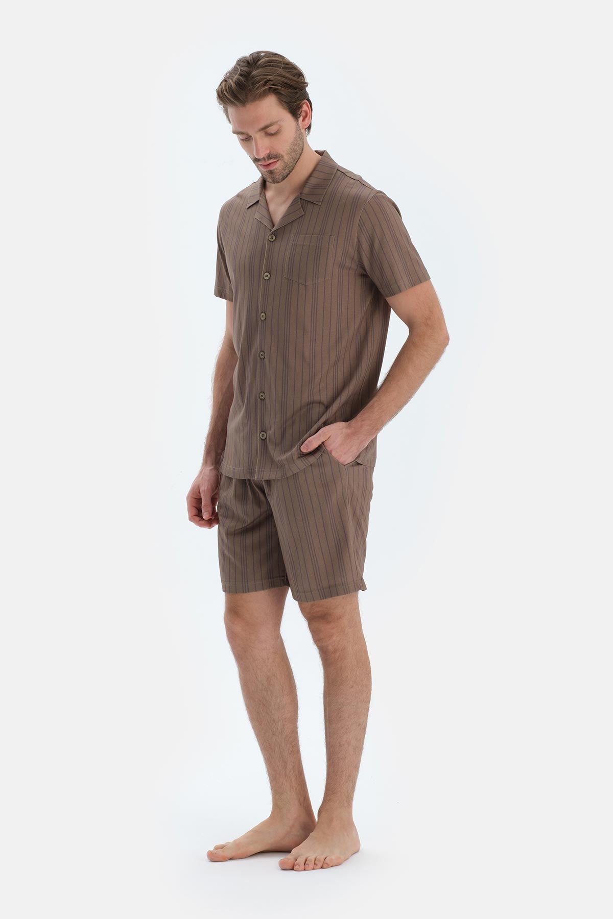 Multicolor Çizgili Gömlek Şort Pijama Takımı