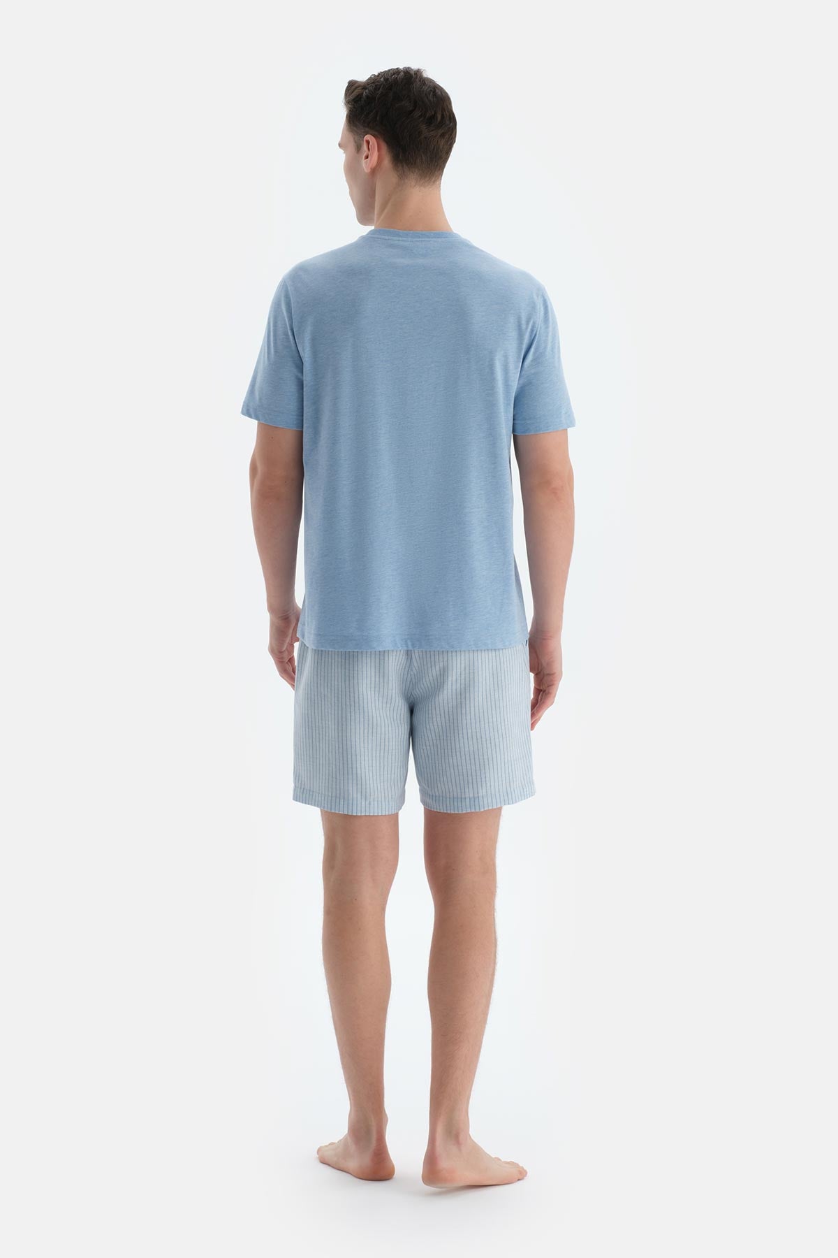 Mavi Melanj Baskı Detaylı Kısa Kollu Tişört Şort Pijama Takımı