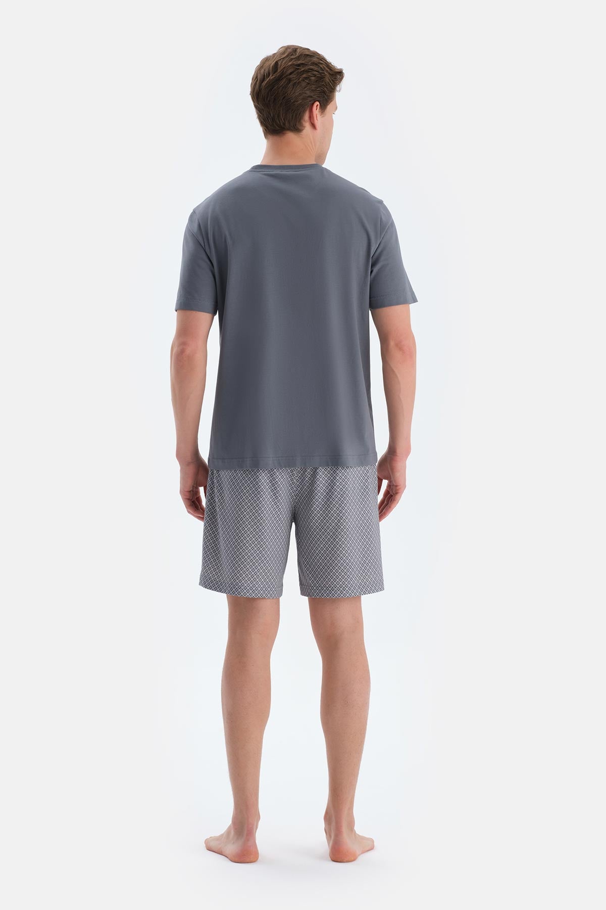 Indigo Baskı Ve Dikiş Detaylı Tişört Şort Pijama Takımı