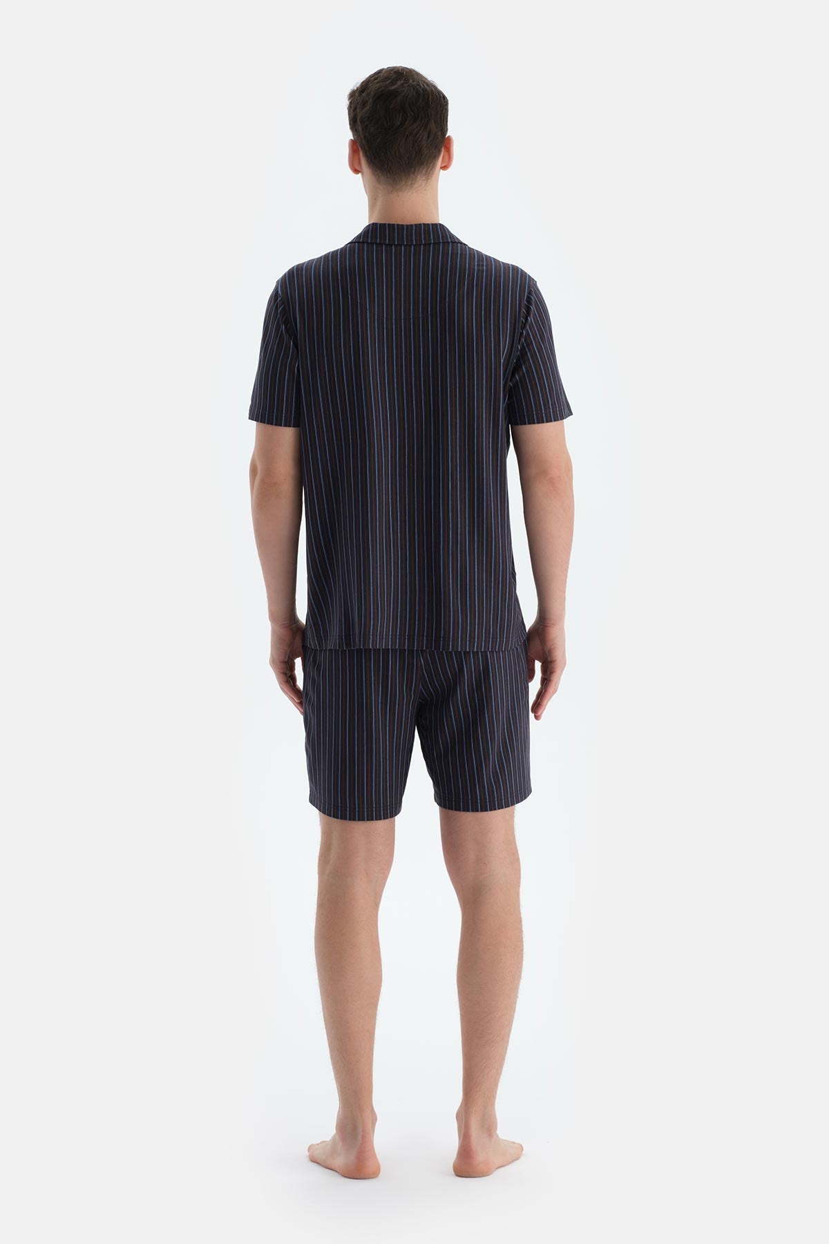 Lacivert Çizgili Gömlek Şort Pijama Takımı