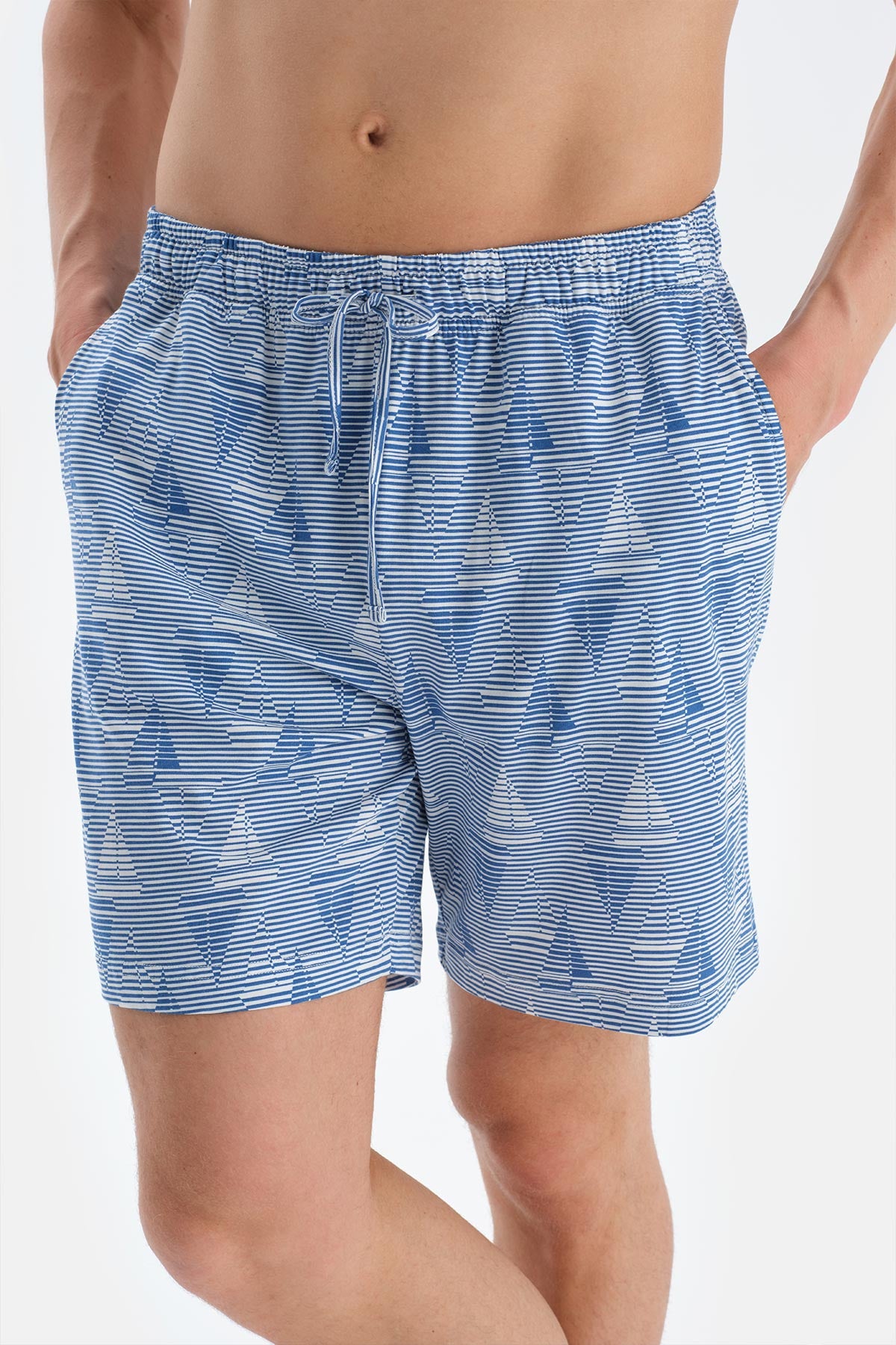 Sax Mavisi Bisiklet Yaka Kısa Kollu Tişört Şort Pijama Takımı