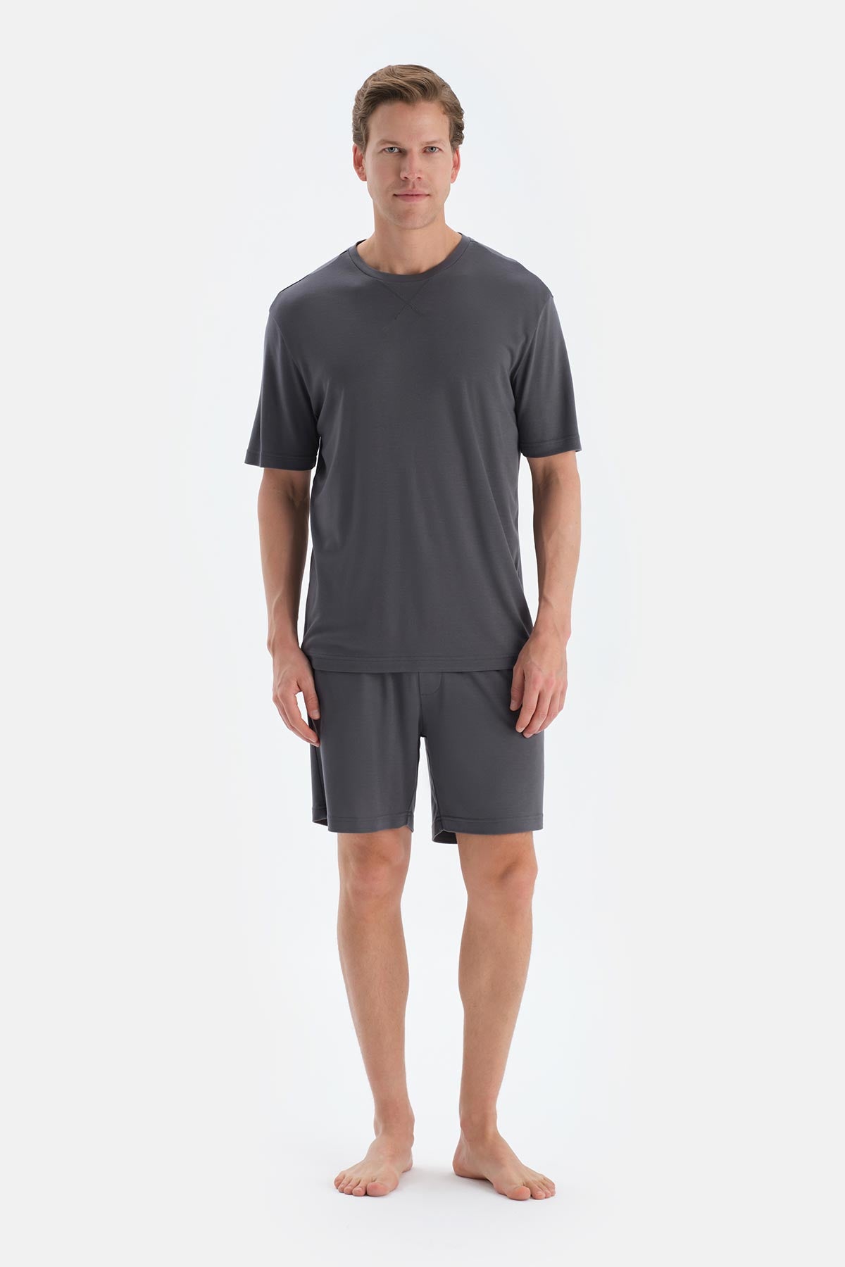 Füme Cool Touch Dikiş Detaylı Tişört Şort Pijama Takımı