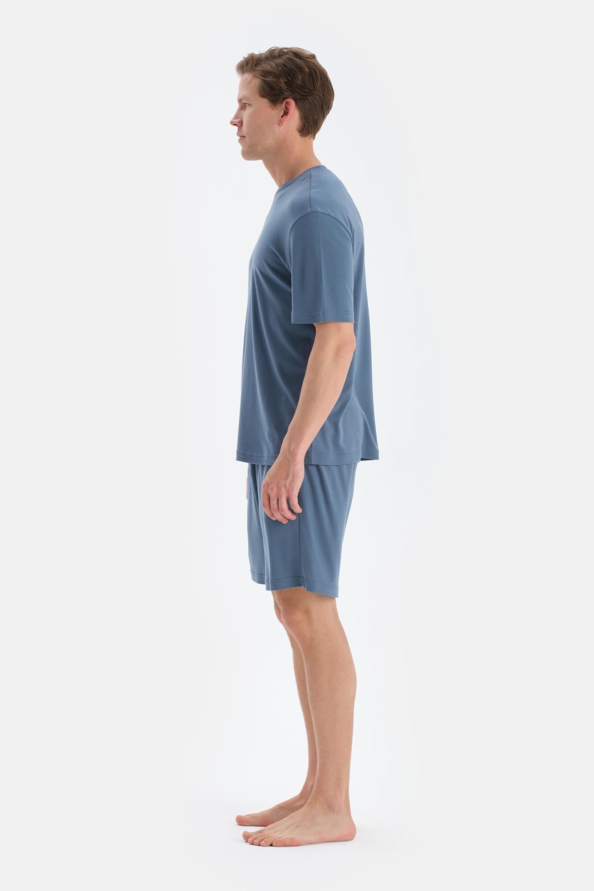 Mavi Cool Touch Dikiş Detaylı Tişört Şort Pijama Takımı