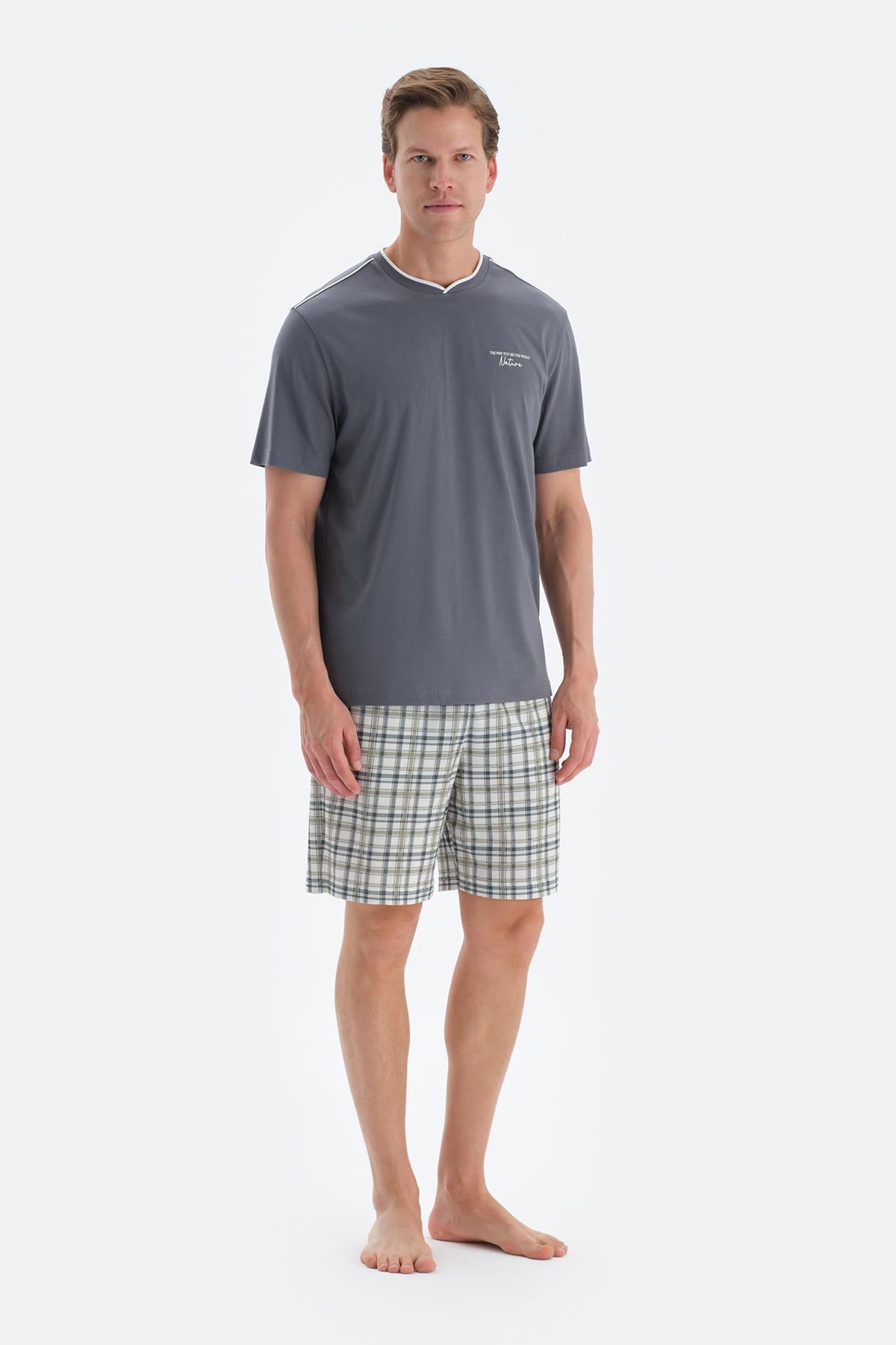 Indigo Bisiklet Yaka Kısa Kollu Tişört Şort Pijama Takımı