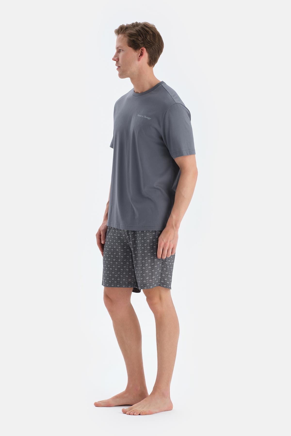 Indigo Baskı Detaylı Kısa Kollu Tişört Şort Pijama Takımı