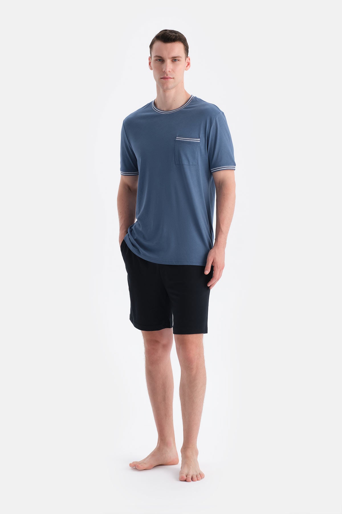 Indigo Triko Bant Detaylı Tişört Şort Pijama Takımı