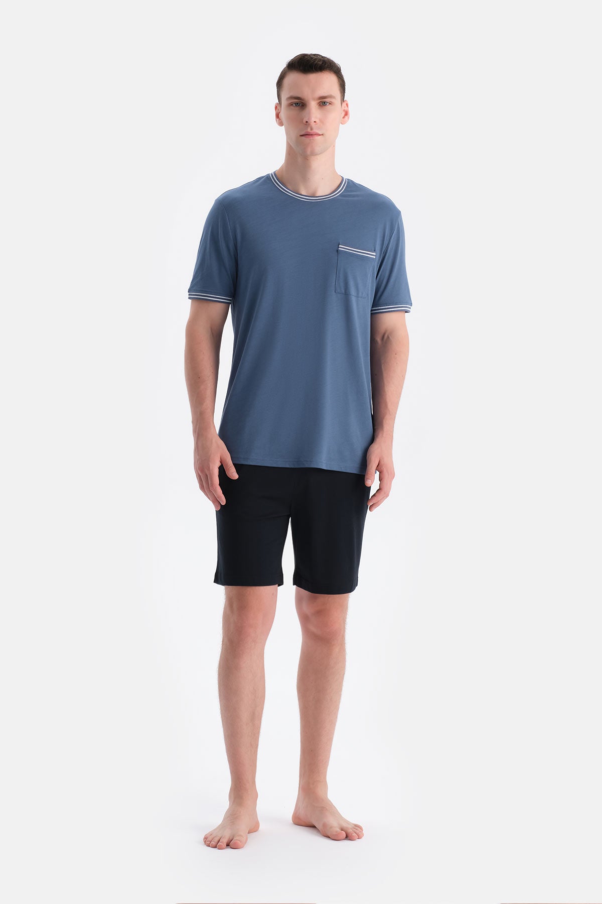 Indigo Triko Bant Detaylı Tişört Şort Pijama Takımı