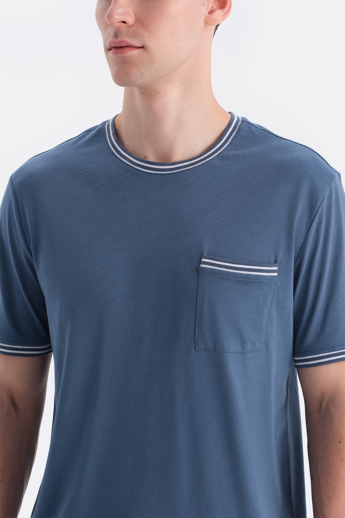 Indigo Triko Bant Detaylı Tişört Şort Pijama Takımı