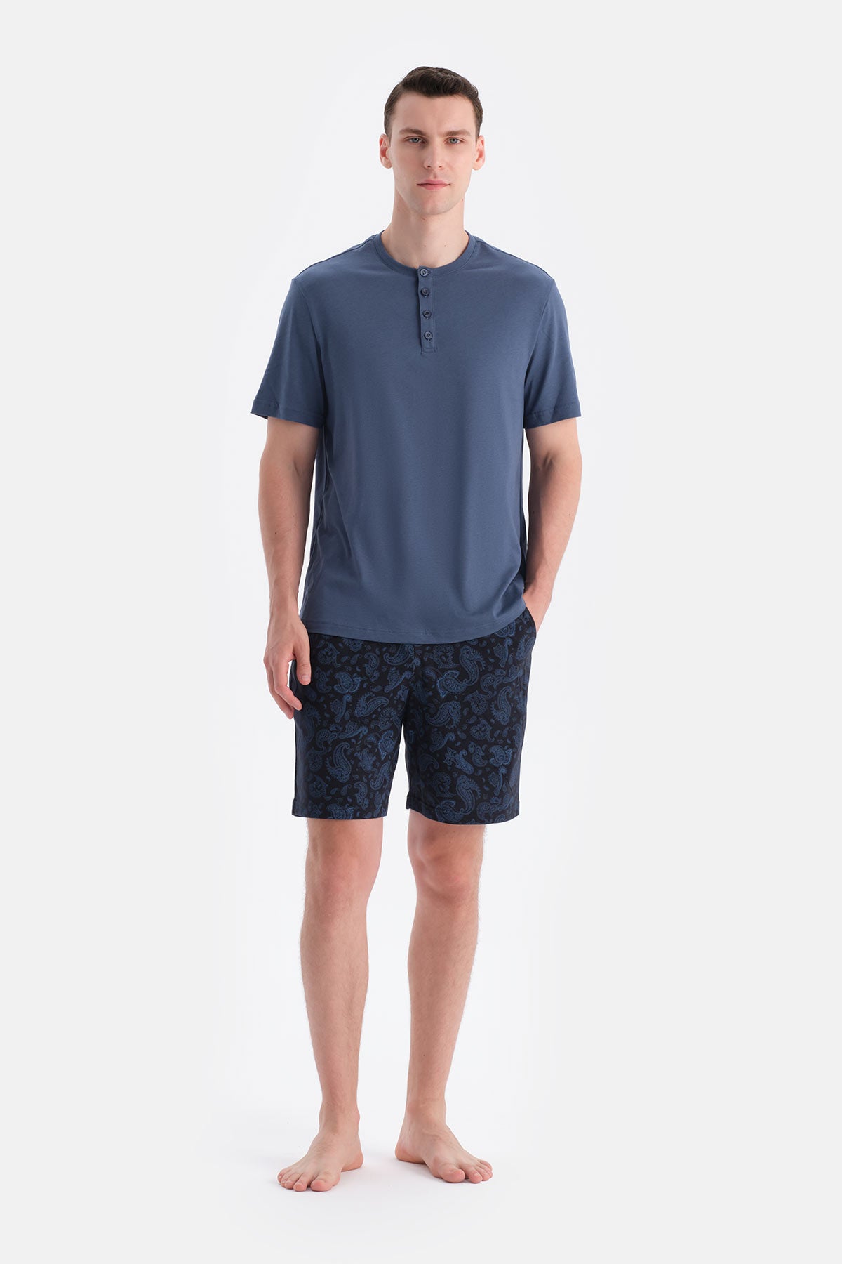 Lacivert Patlı Kısa Kollu Tişört Şort Takım