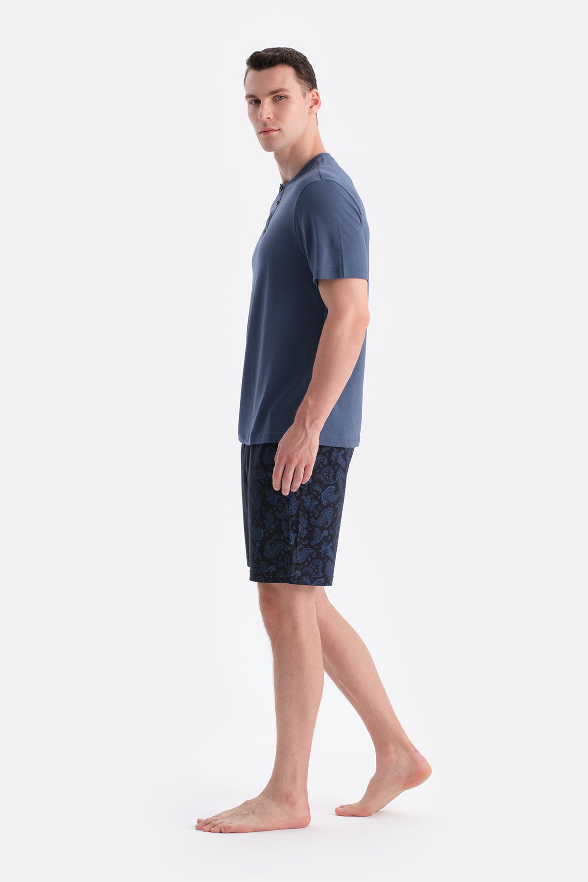 Lacivert Patlı Kısa Kollu Tişört Şort Takım