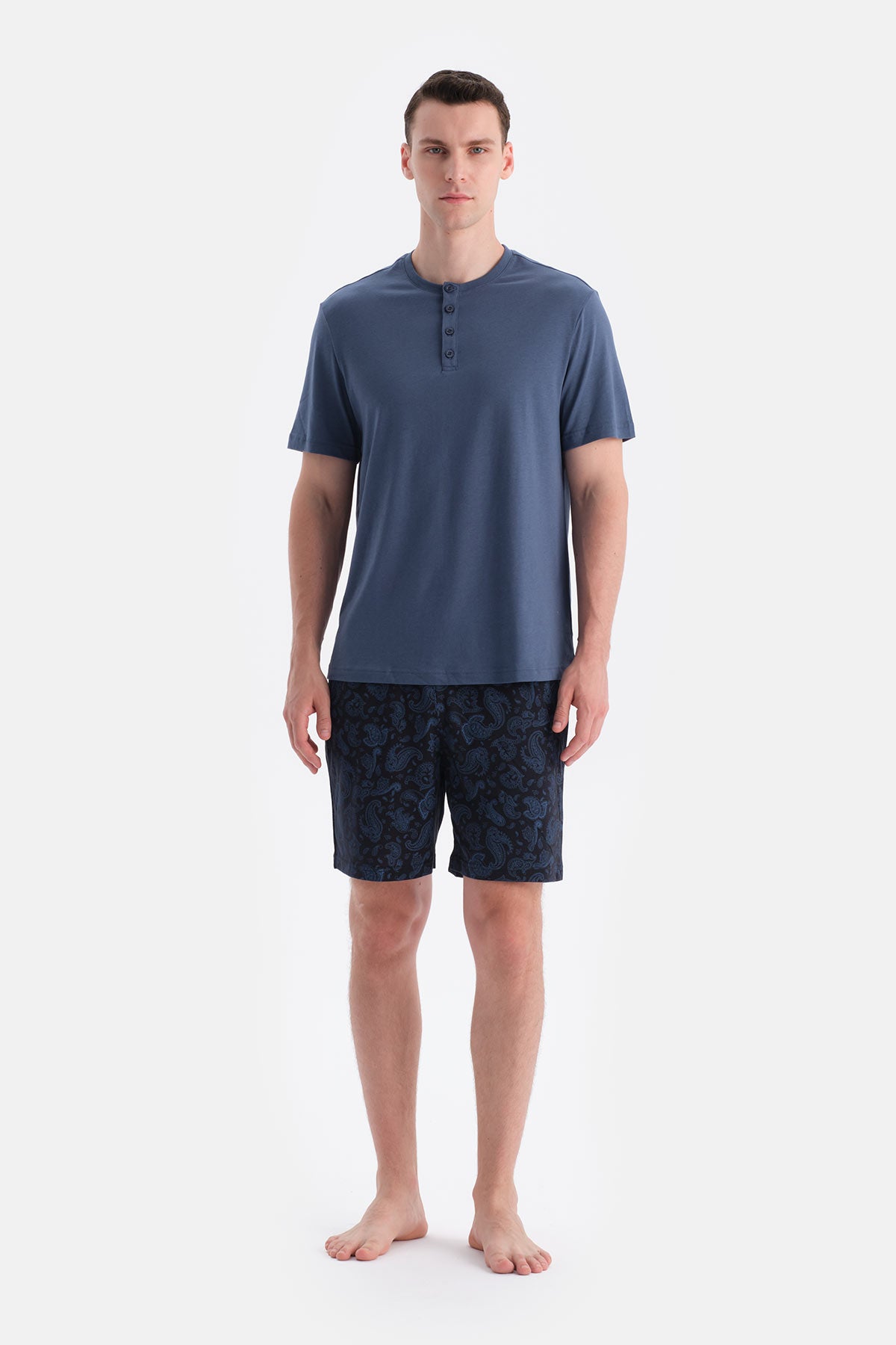 Lacivert Patlı Kısa Kollu Tişört Şort Takım