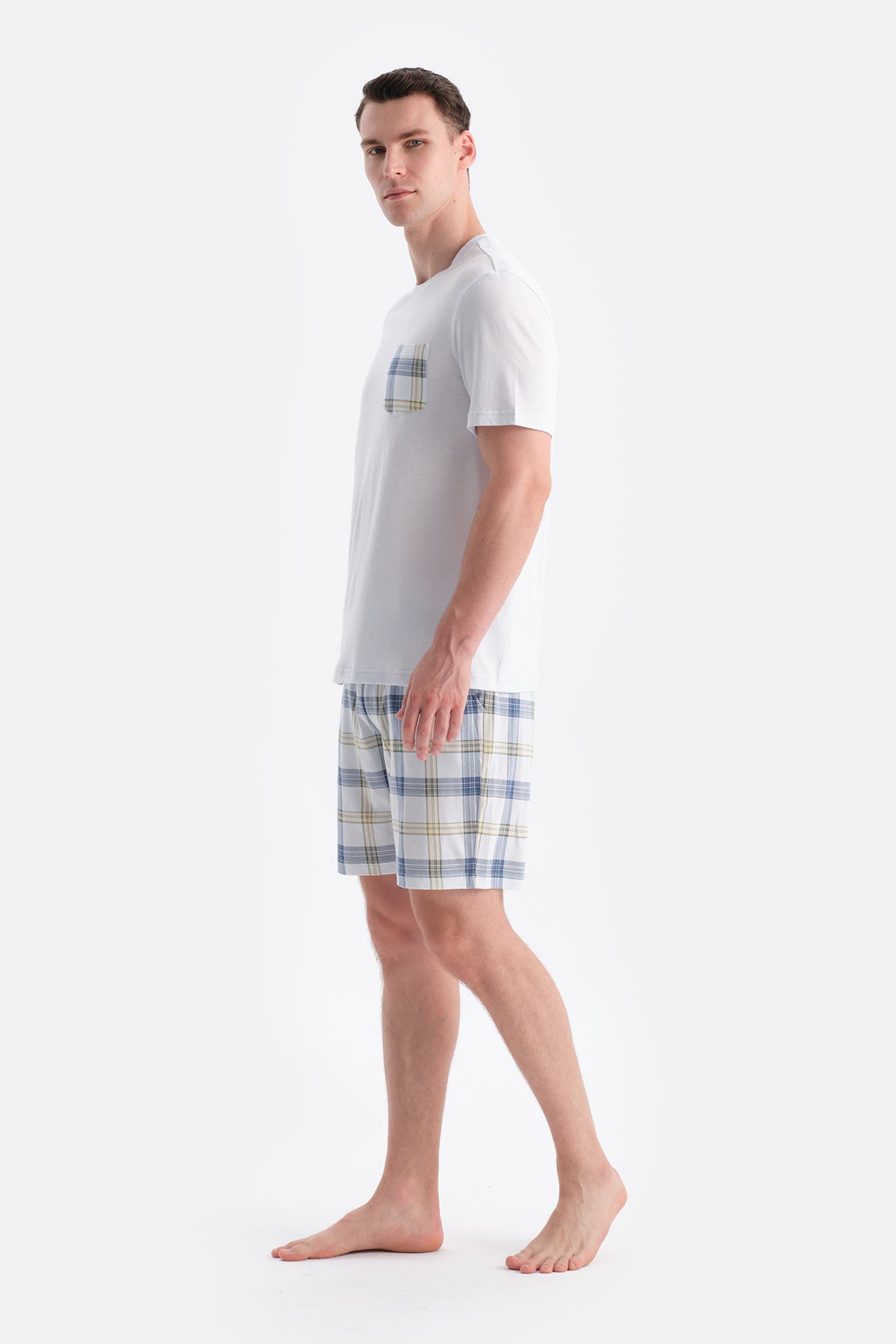 Açık Mavi Cepli Kısa Kollu Tişört Şort Takım