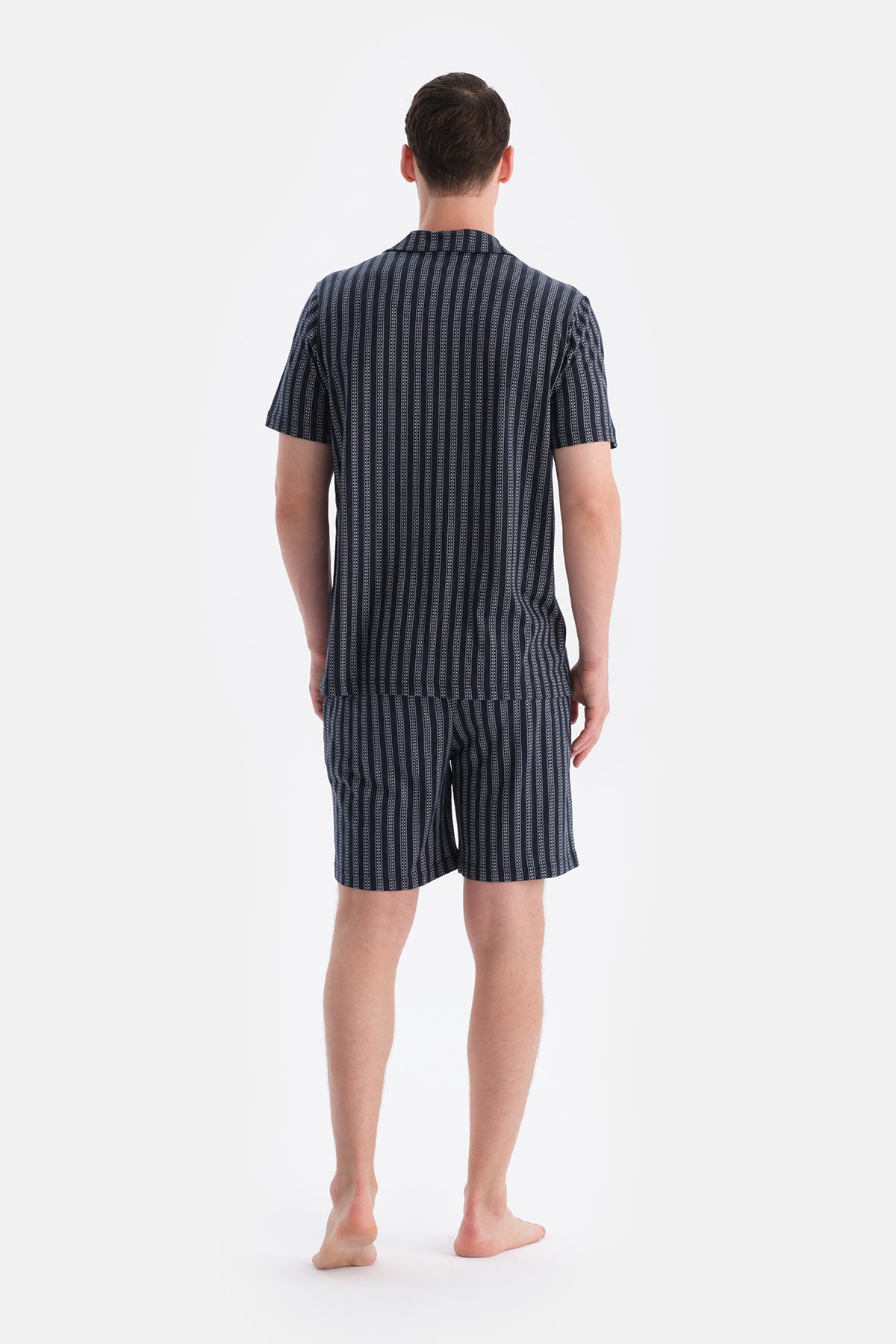 Lacivert Metraj Baskılı Kısa Kollu Gömlek Şort Takım