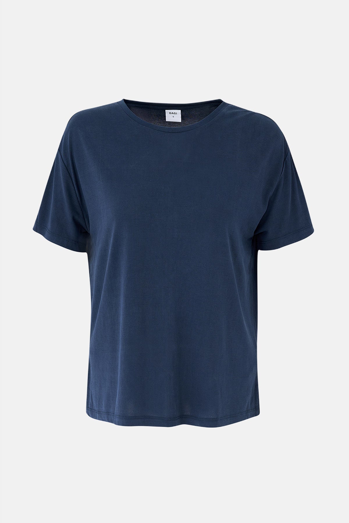 Lacivert Arkası Dikiş Detaylı Kısa Kollu Modal Tişört