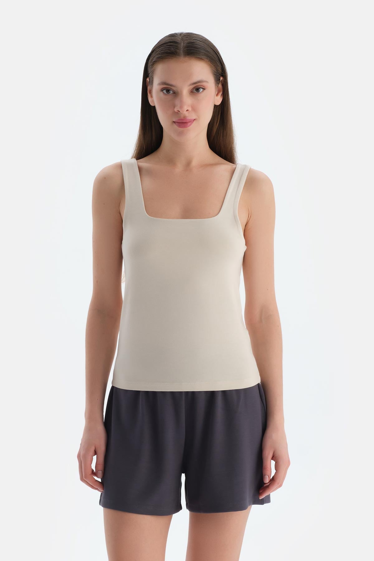 Bej Askılı Bambu Atlet