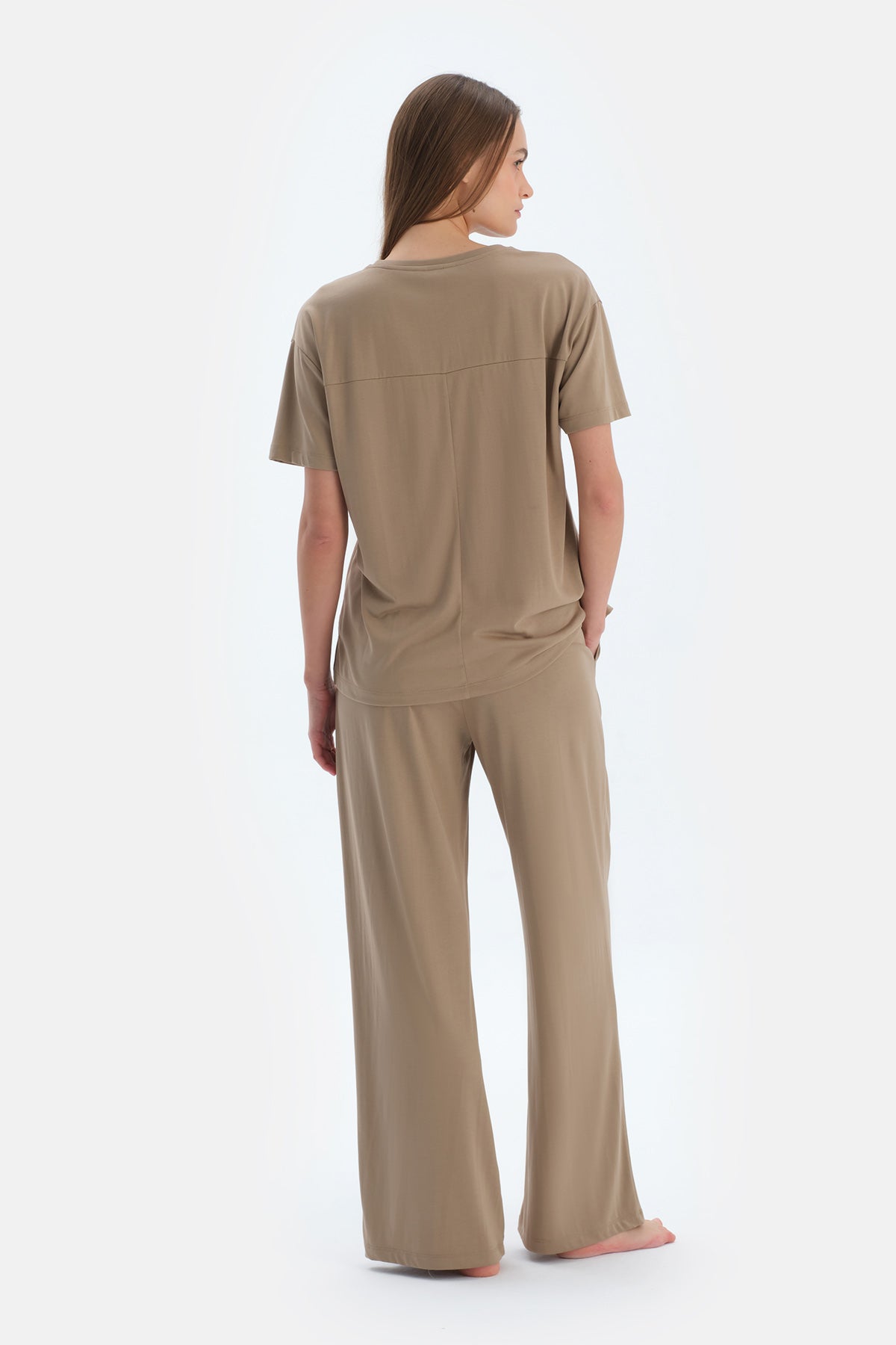 Sütlü Kahve Kısa Kollu Basıc Modal Tişört