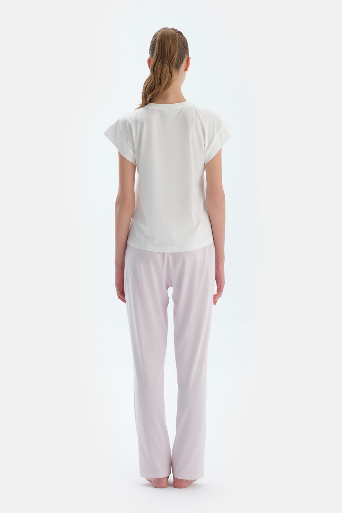 Pembe Metraj Desenli ve Düz Ikili Pijama Altı