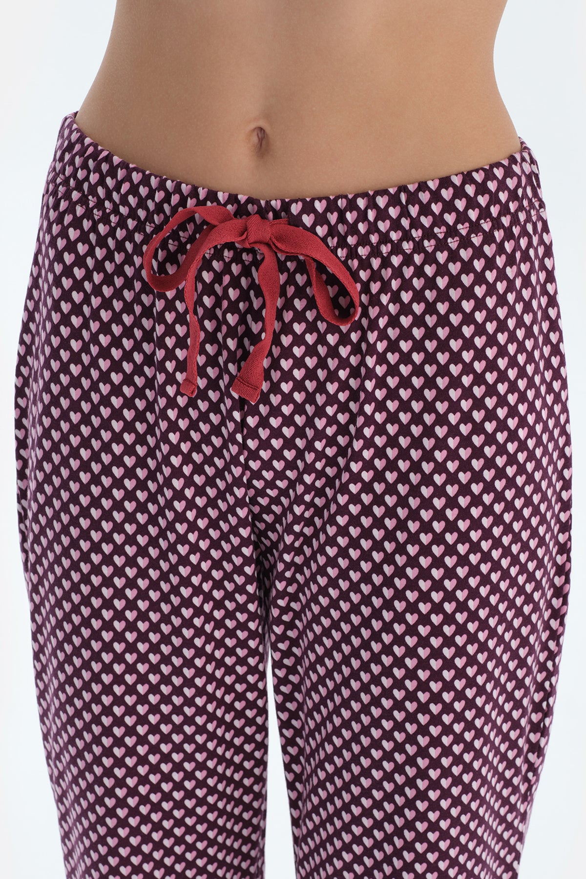 Pembe Metraj Desenli ve Düz Ikili Pijama Altı