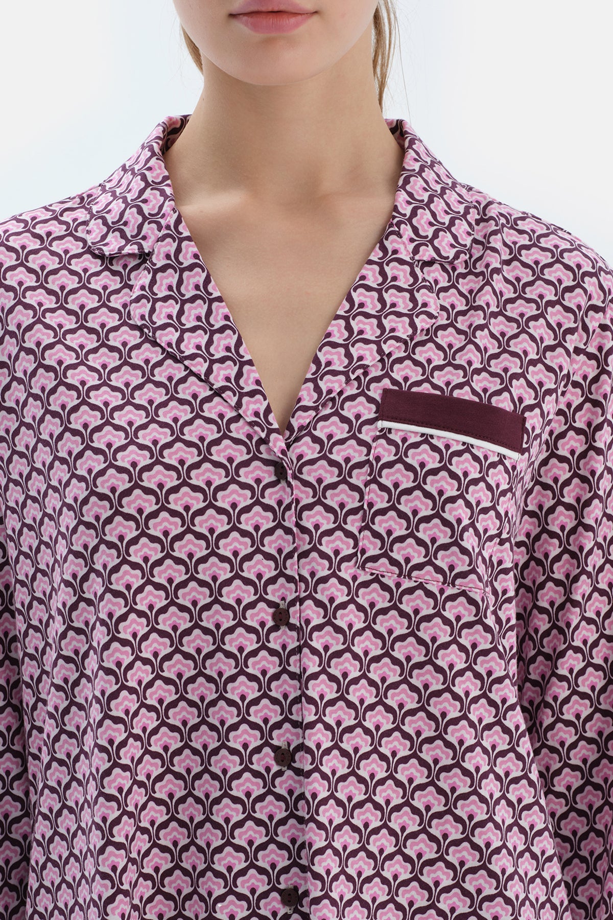 MULTICOLOR LACE GARNISHED VISCOSE T-SHIRT TROUSERS PAJAMA SET