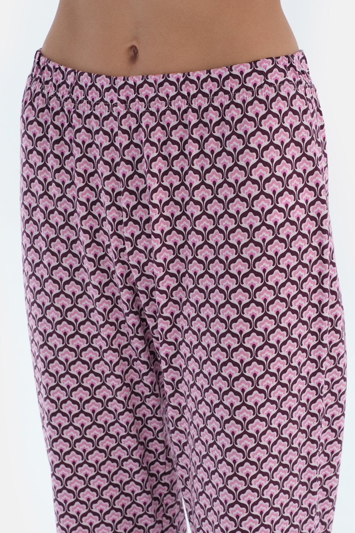 MULTICOLOR LACE GARNISHED VISCOSE T-SHIRT TROUSERS PAJAMA SET