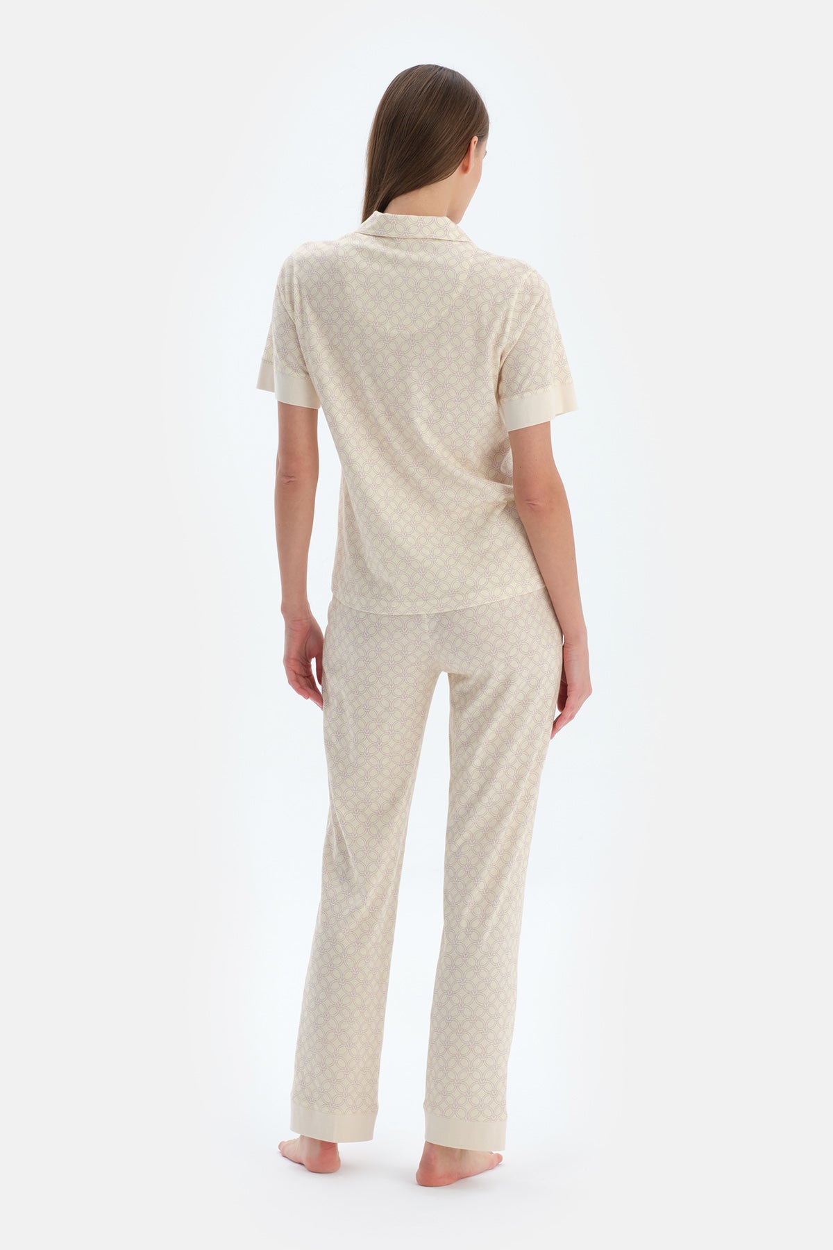 Açık Sarı Halat Desenli Gömlek Pantolon Pijama Takımı