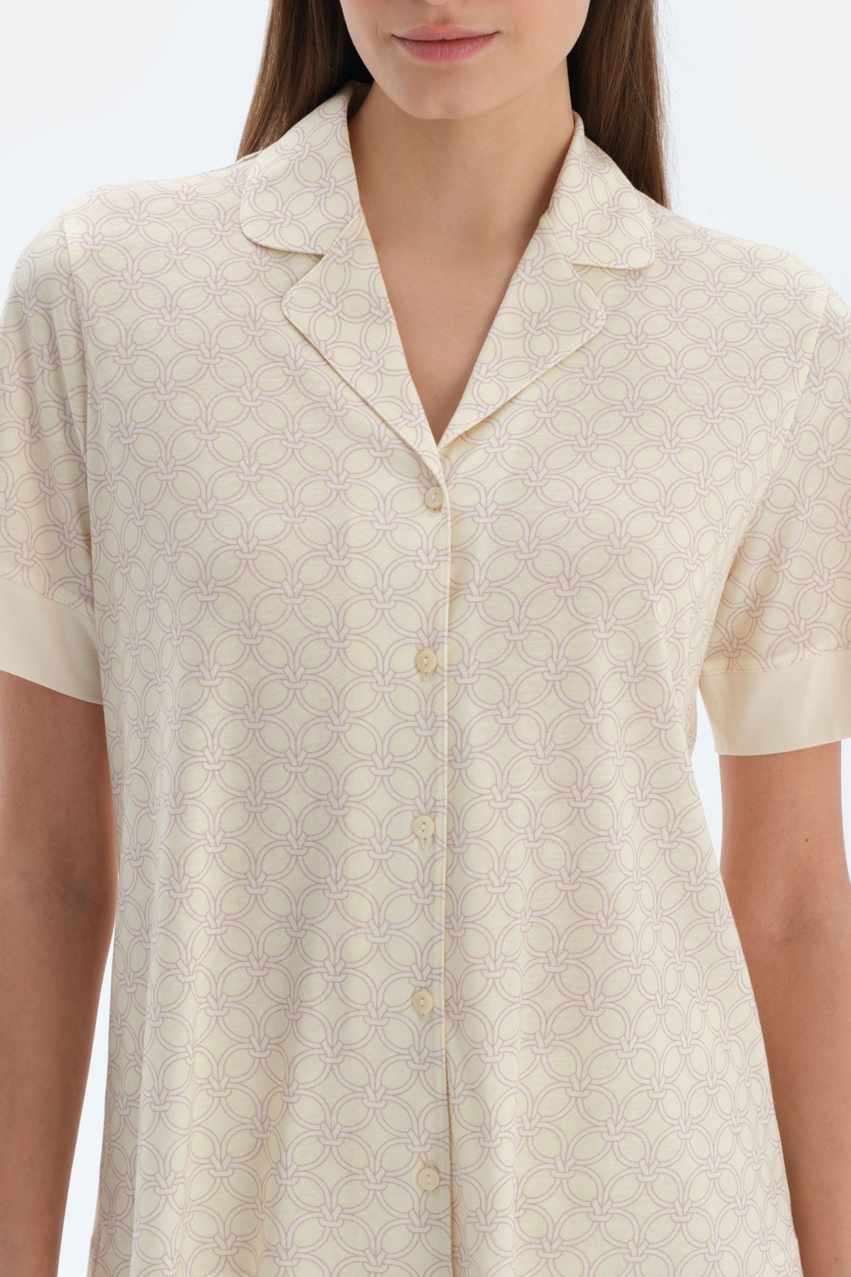 Açık Sarı Halat Desenli Gömlek Pantolon Pijama Takımı