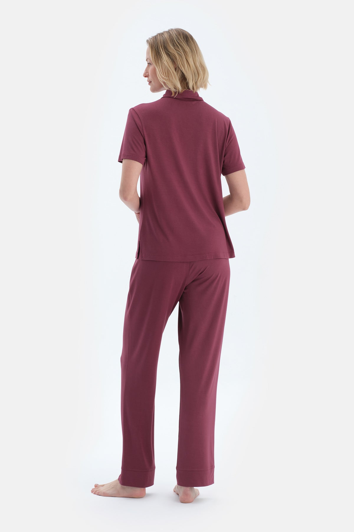 Bordo Basıc Gömlek Pantolon Pijama Takımı