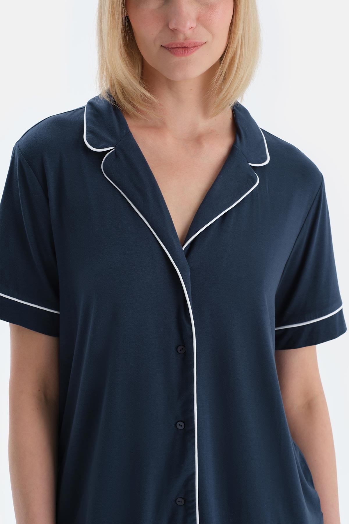 Indigo Cool Touch Biye Detaylı Gömlek Şort Pijama Takımı