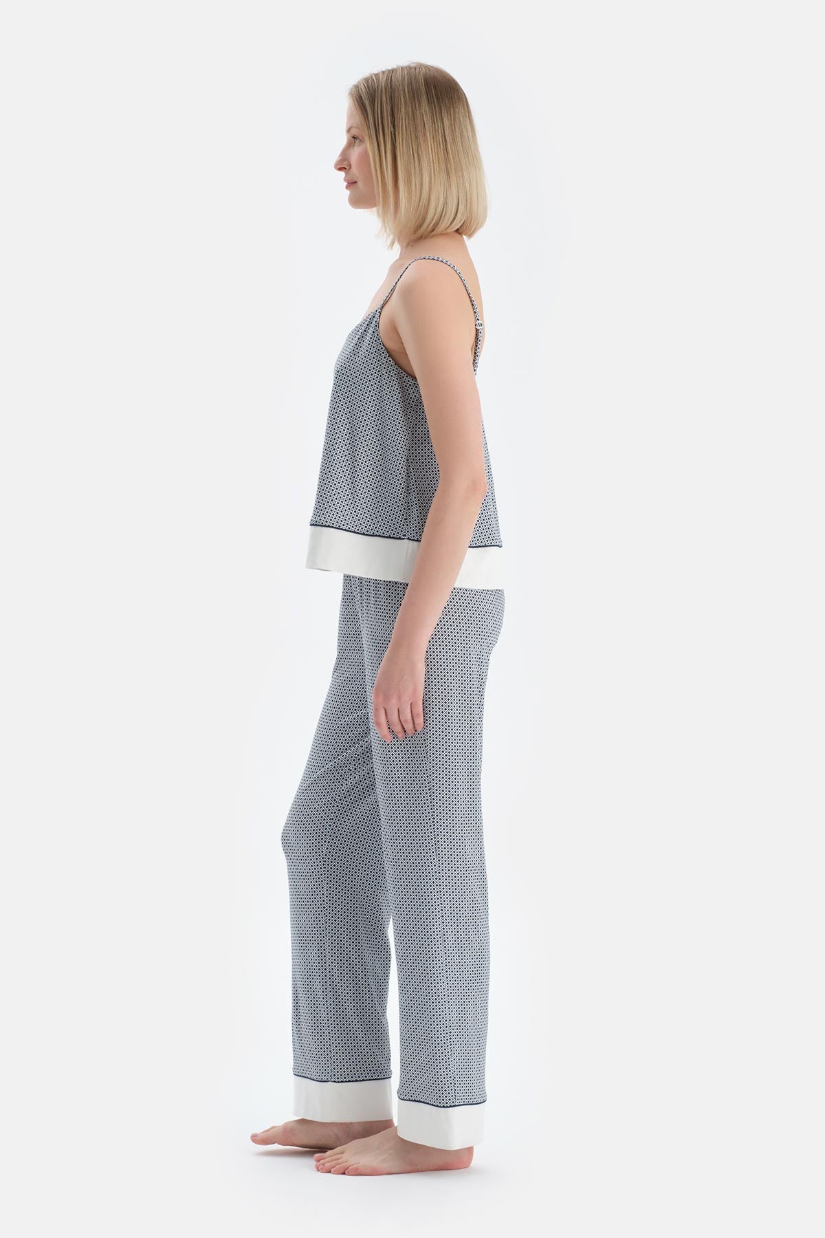 Lacivert Metraj Desenli Atlet Pantolon Pijama Takımı