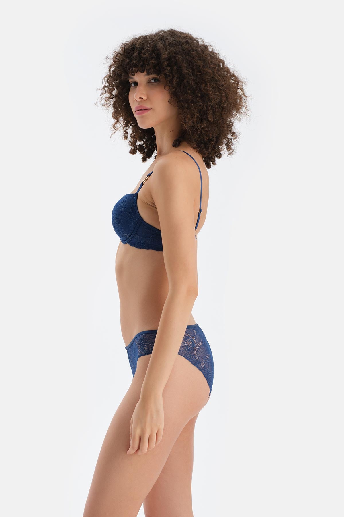 Navy TULLE DETAILED BODYSUIT