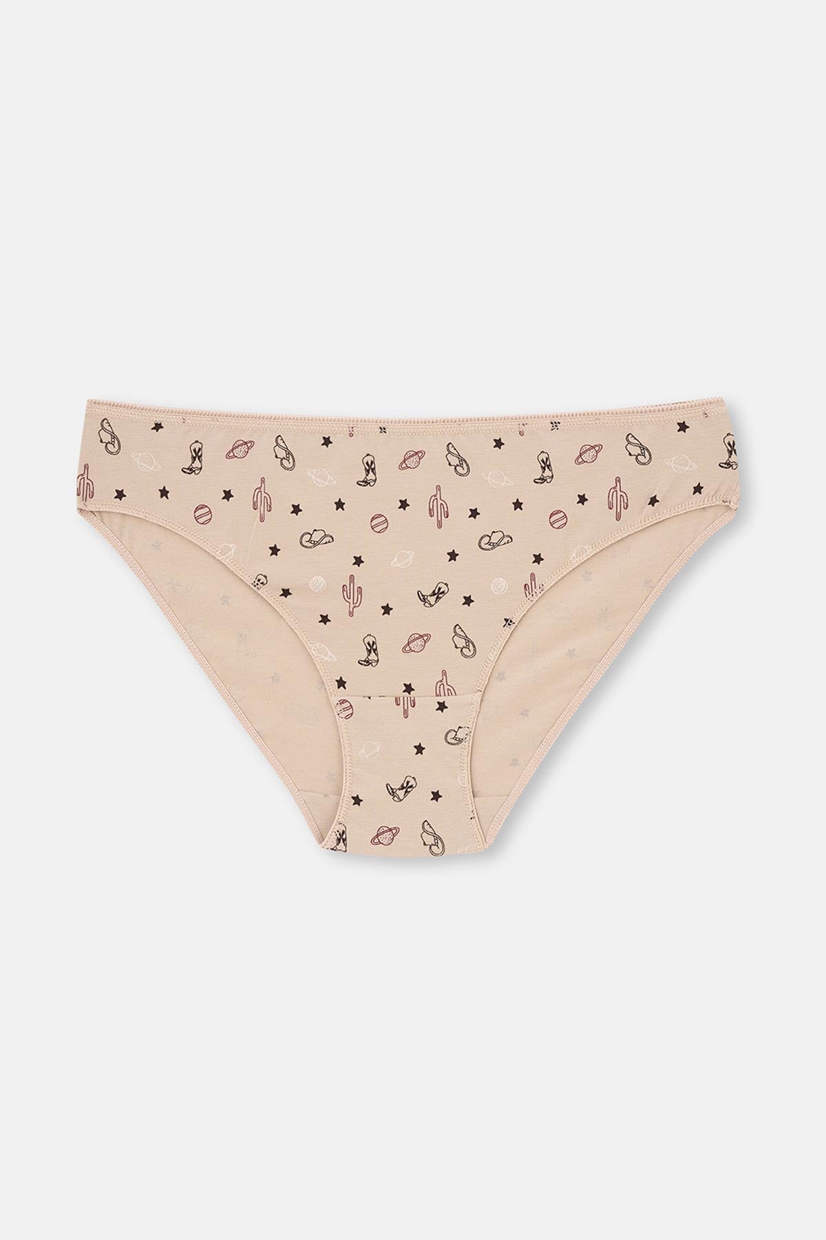 Bordo-Koyu Kahverengi rengi Kadın 3'lü Desenli Brıef Külot