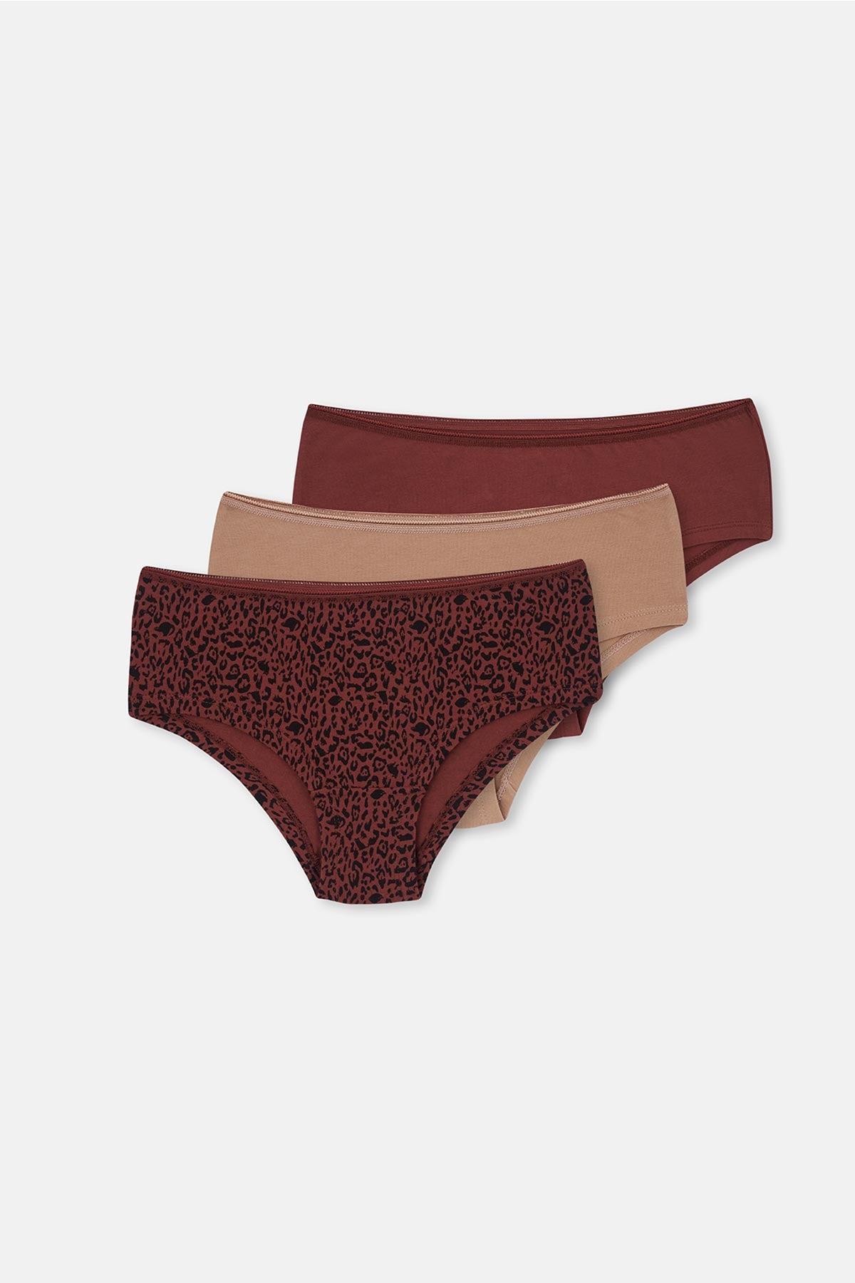 Red Brown-Dark Beige 3-PACK PATTERNED HIPSTER PANTIES