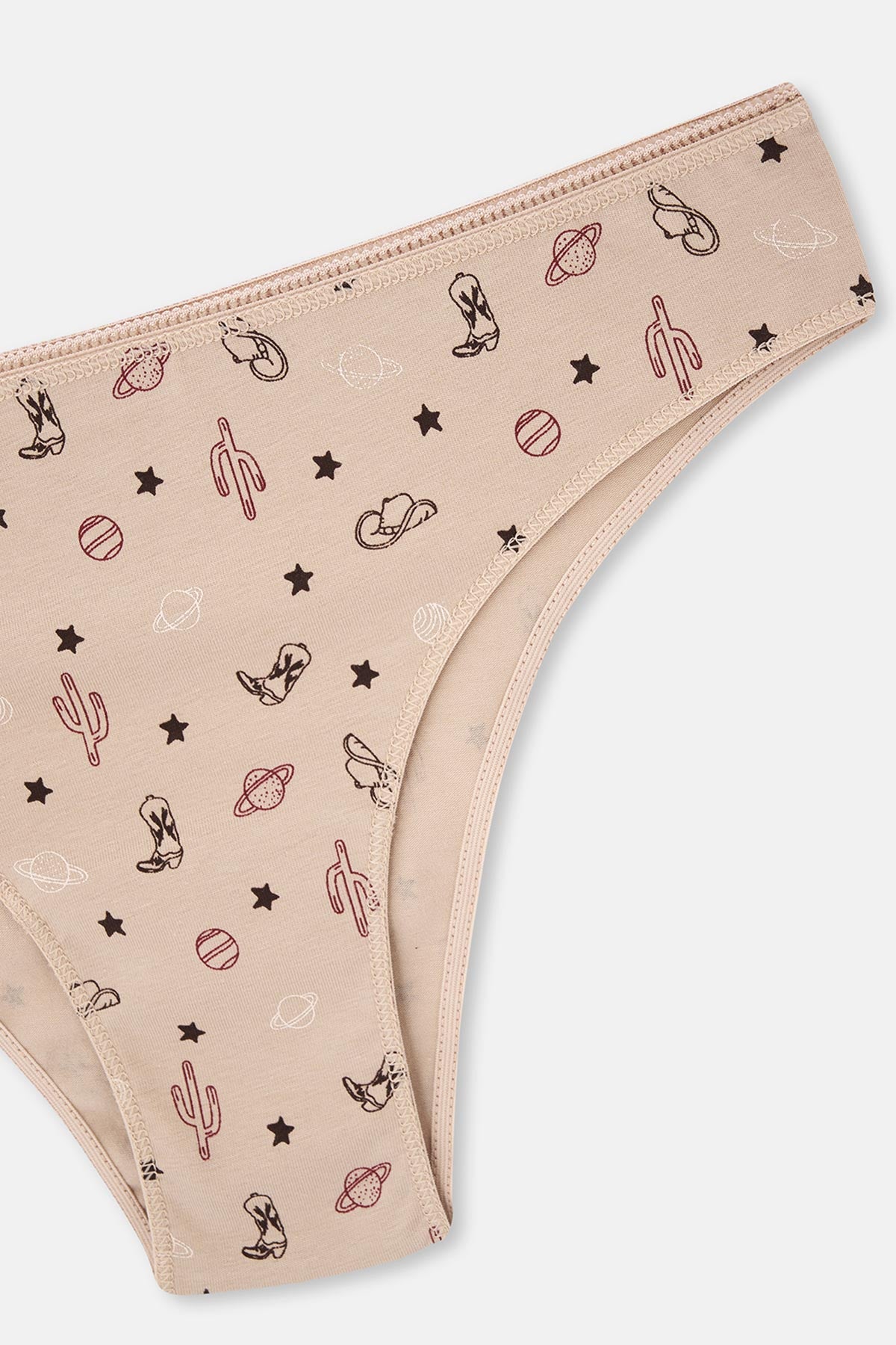 Bordo-Koyu Kahverengi rengi Kadın 3'lü Desenli Brazılıan Külot