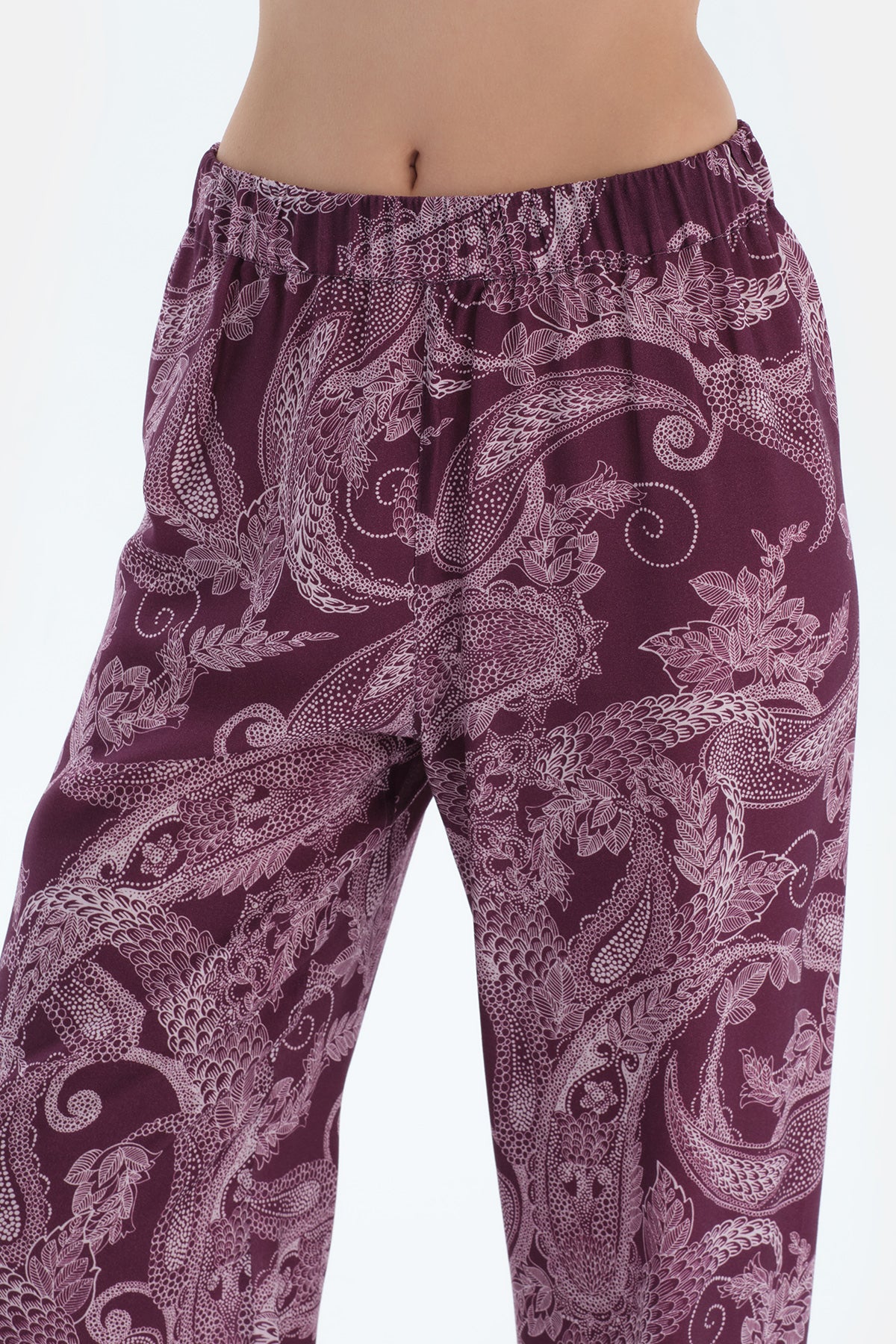 Mürdüm Şal Desenli Dokuma Pantolon Pijama Altı