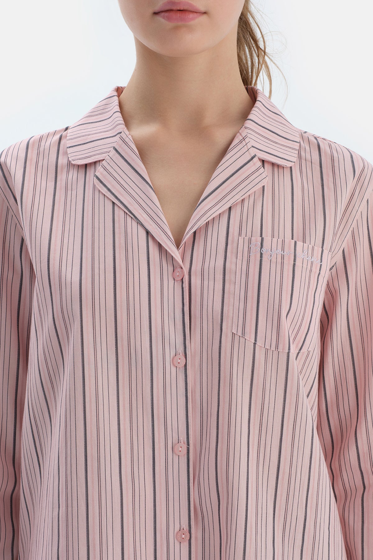 Açık Pembe Çizgili Dokuma Gömlek