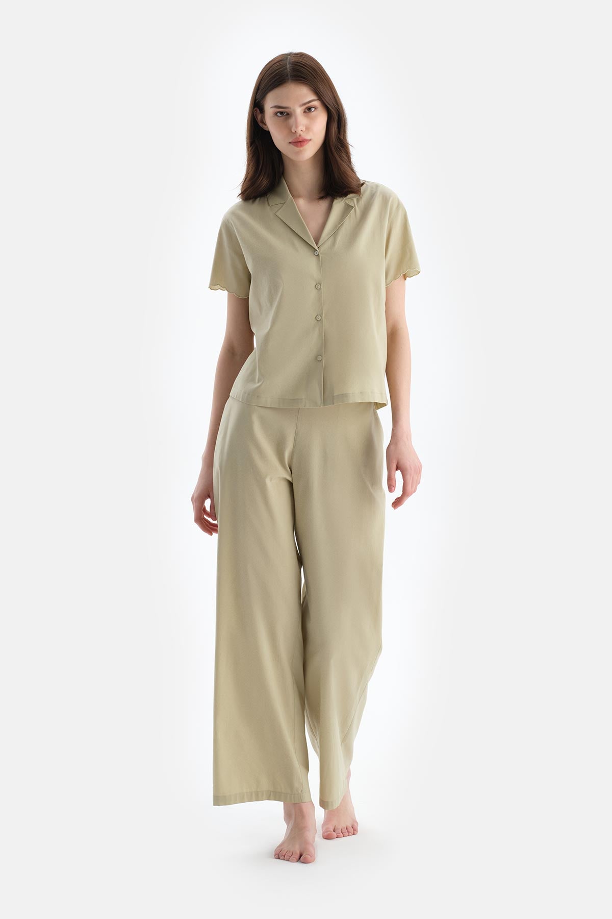 Açık Yeşil Dikiş Detaylı Dokuma Gömlek