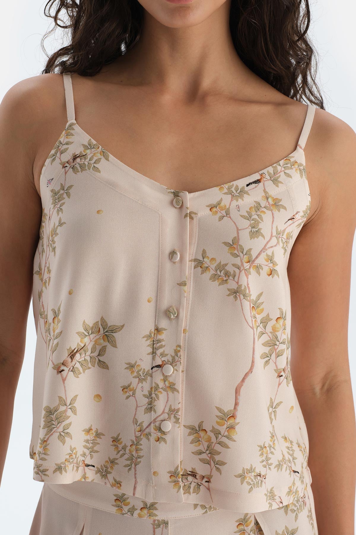 Taş Çiçek Baskılı Viskon Dokuma Camısole