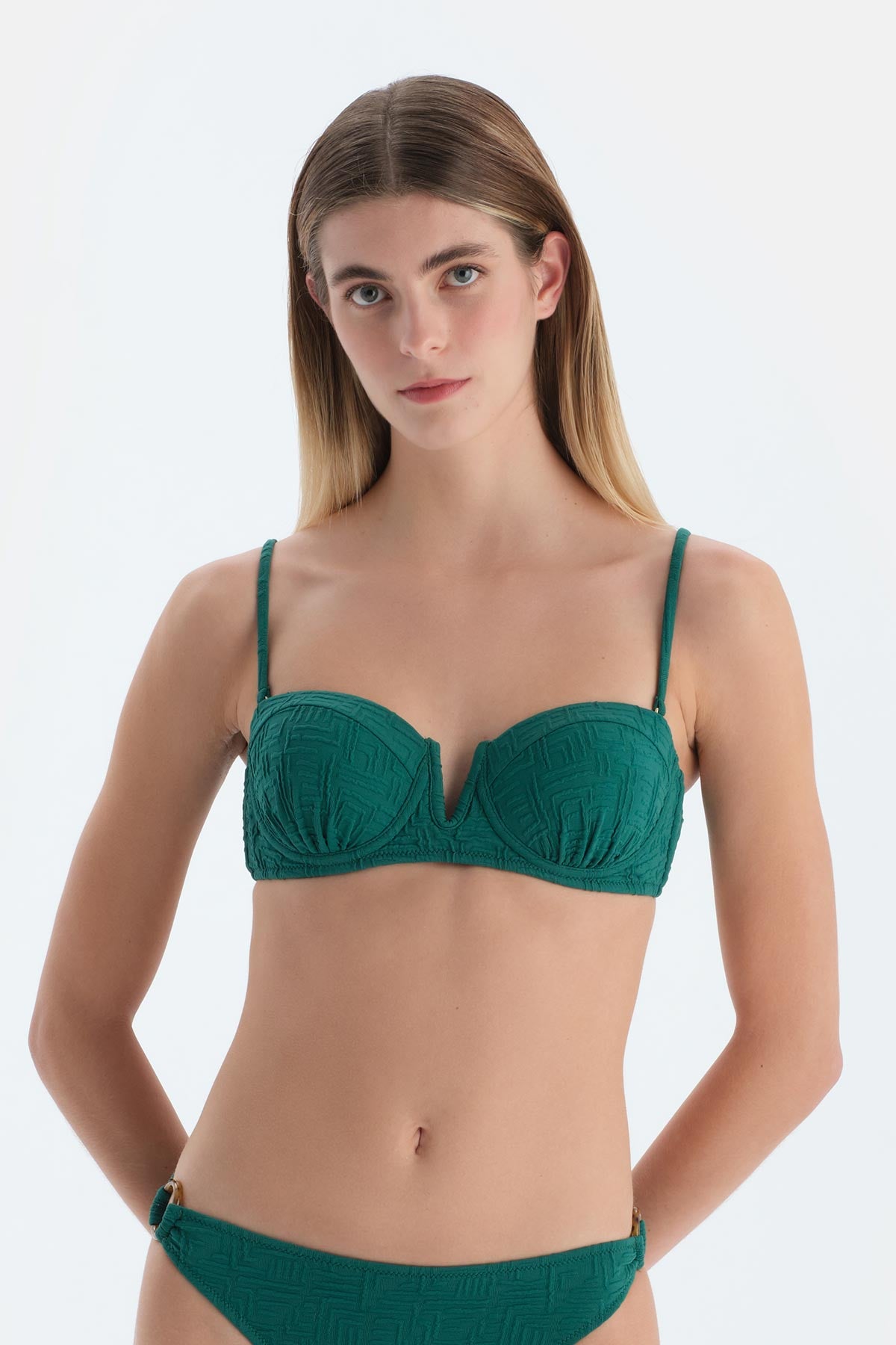 Koyu Yeşil Straplez Bikini Üst