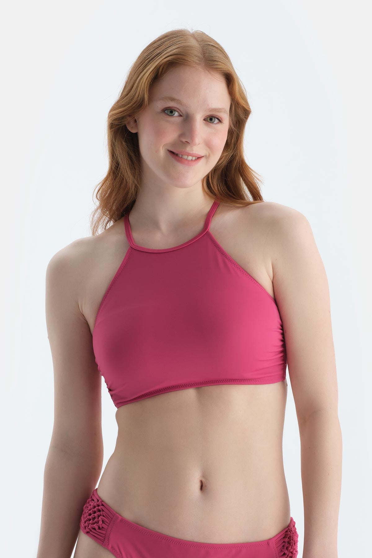Fuşya Halter Yaka Bikini Üst
