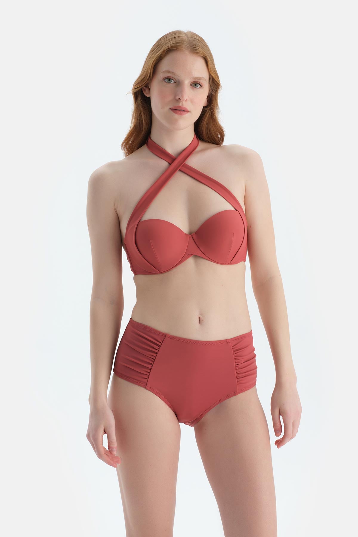Kiremit Straplez Bikini Üst