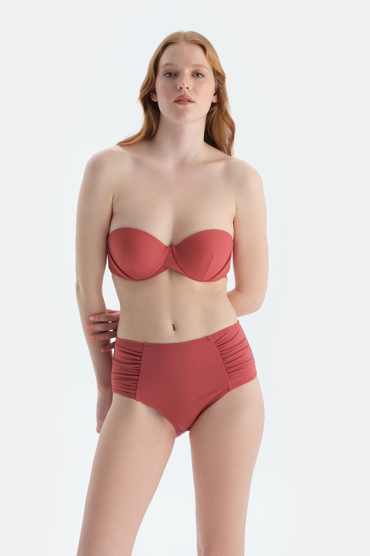 Kiremit Straplez Bikini Üst