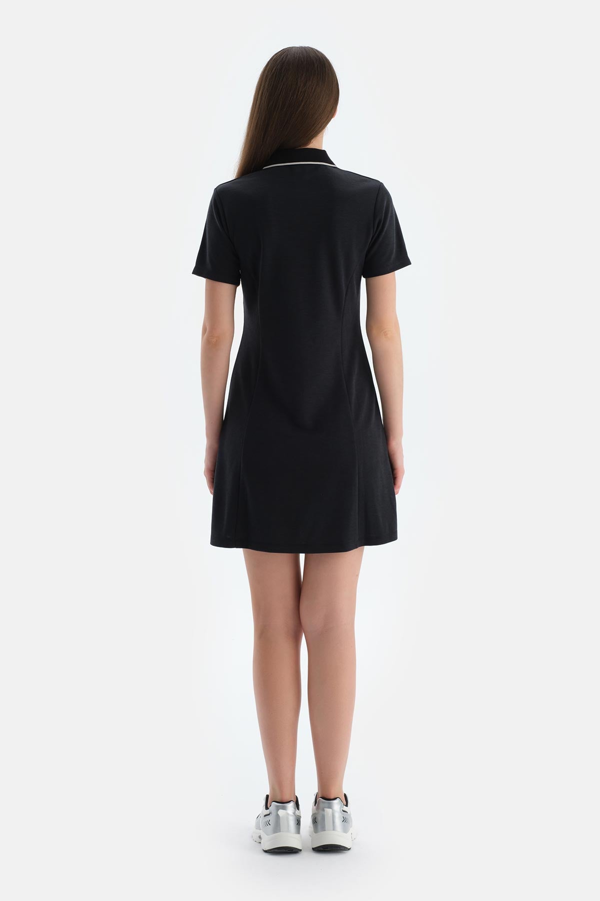 Siyah Kadın Modal Karışımlı Kısa Kollu Elbise