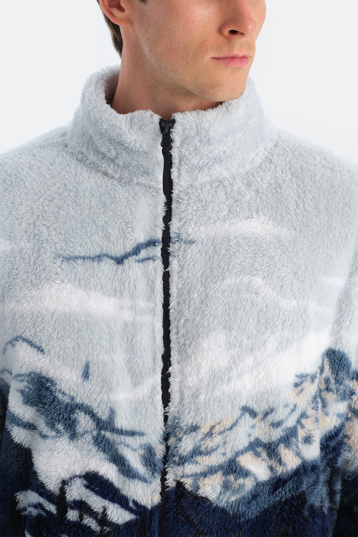 Multicolor Erkek Dağ Baskılı Polar Sweatshirt