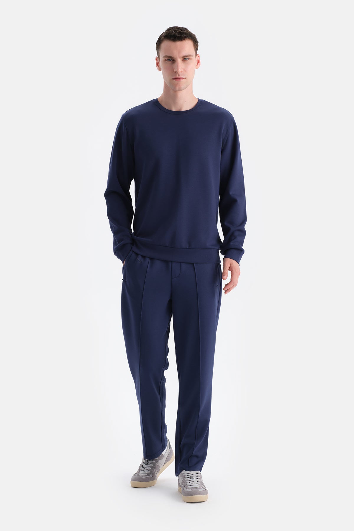 Lacivert Scuba Bisiklet Yaka Sweatshirt