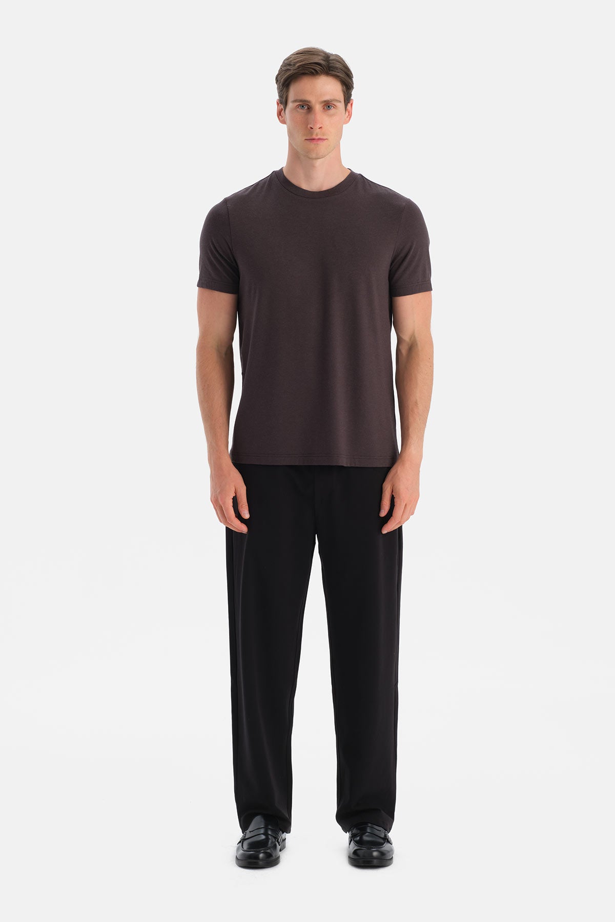 Antrasıt Bis Yaka Soft Touch Tişört Regular