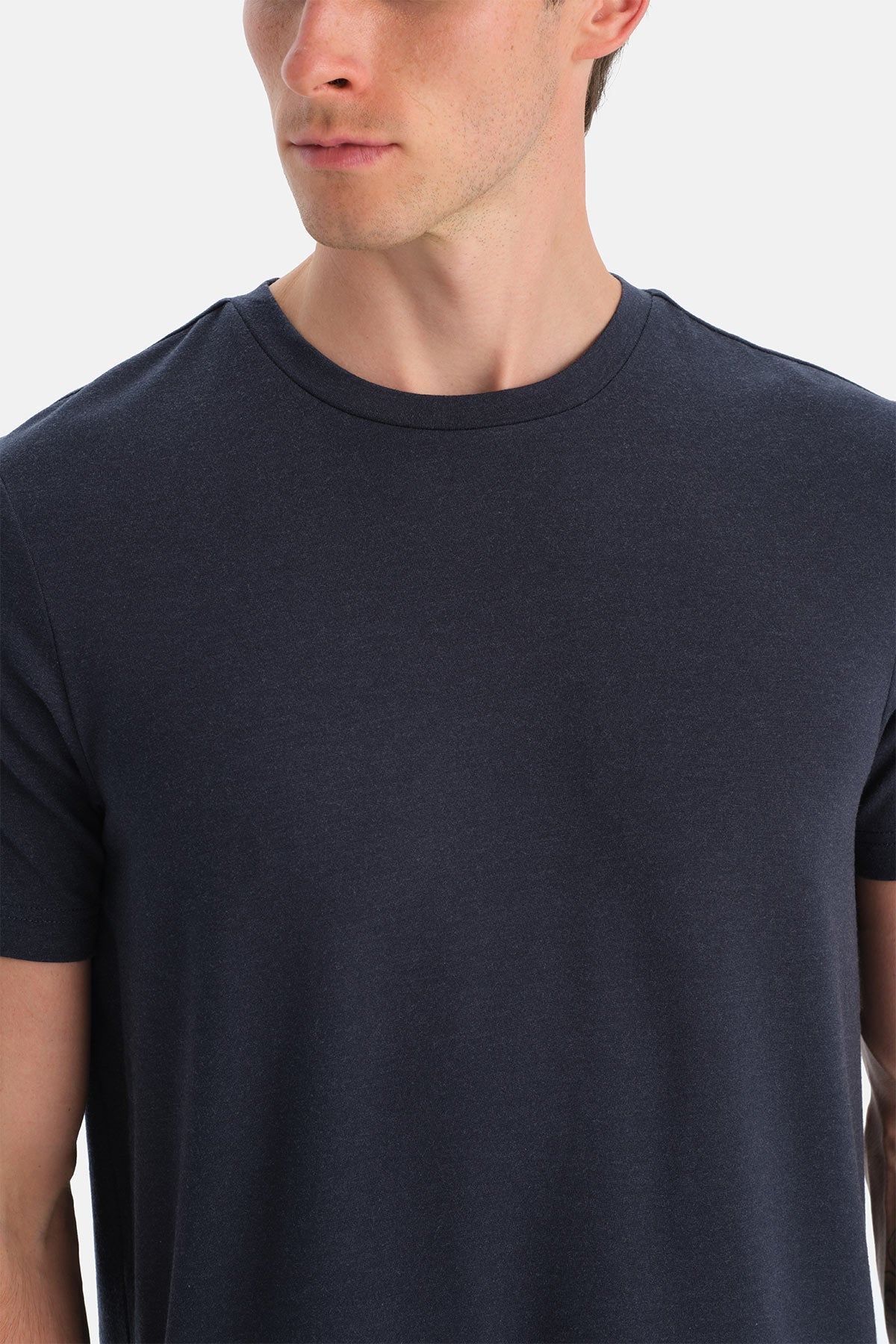 Lacivert Bis Yaka Soft Touch Tişört Regular