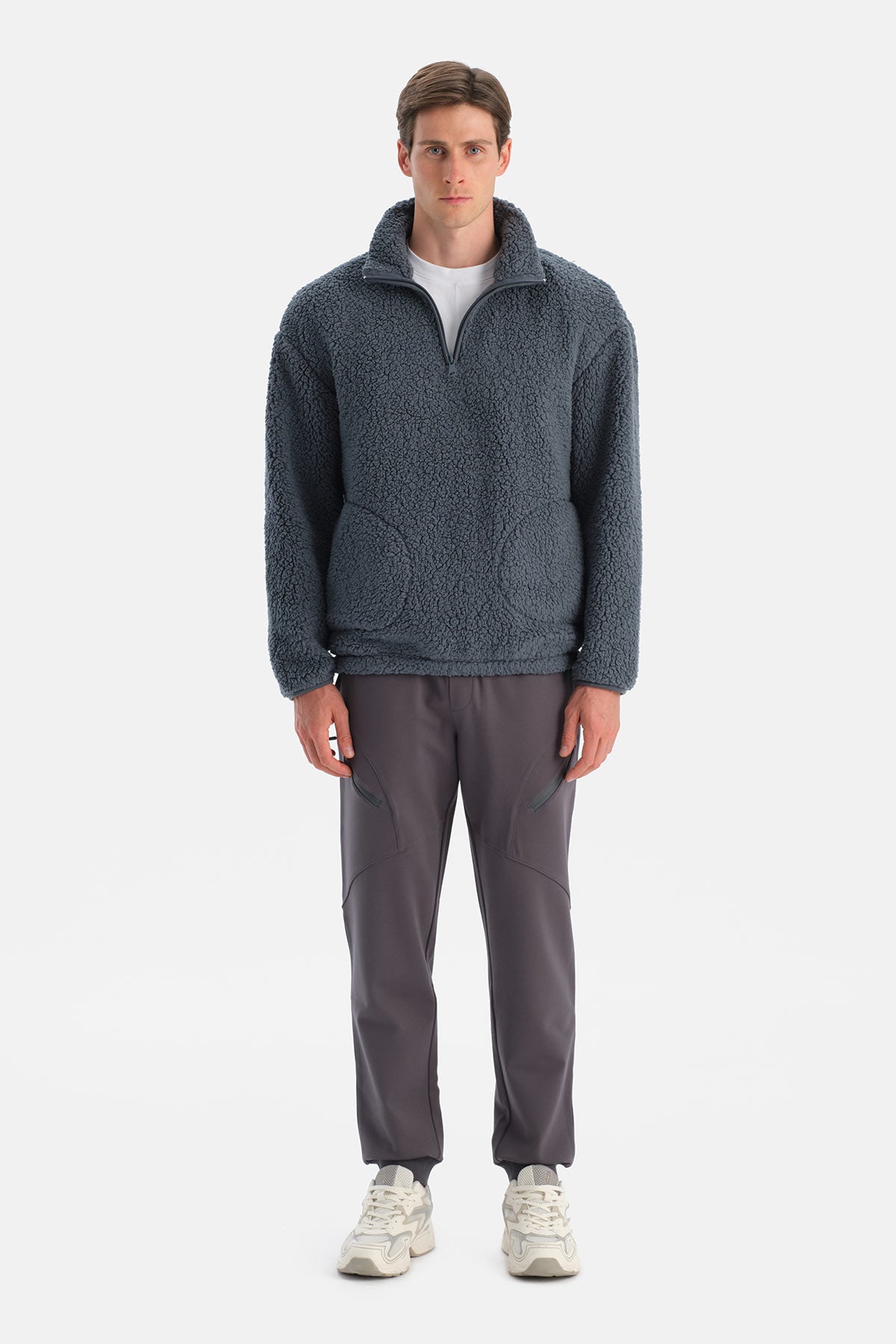 Füme Erkek Yarım Fermuarlı Sweatshırt