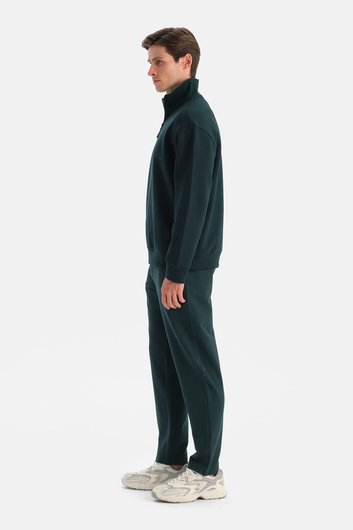 Koyu Yeşil Erkek Yarım Fermuarlı Sweatshirt